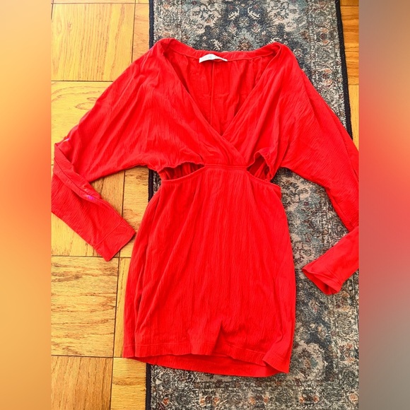 Free People Beach Stasia Mini Vibrant Red Rouge Dress Small chic cutout - Picture 2 of 7